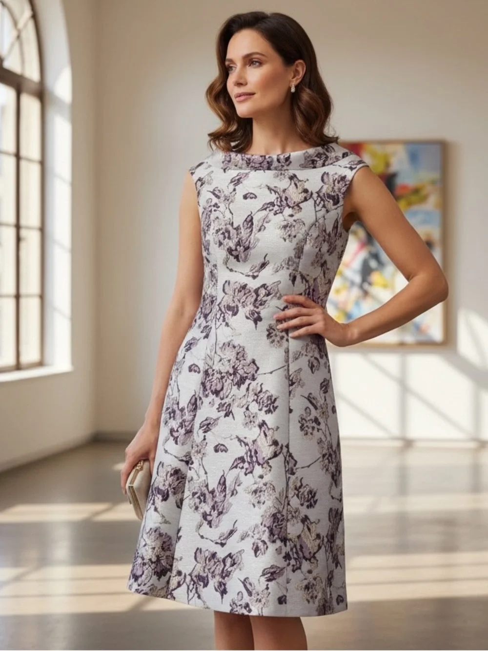 Adrianna Papell Floral Metallic Jacquard Fit & Flare Dress